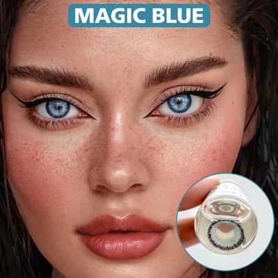 Цветные контактные линзы с диоптриями, Magic Blue PWR9 фото