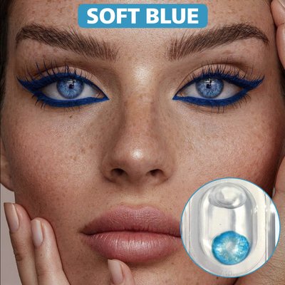 Цветные контактные линзы с диоптриями, Soft Blue PWR6 фото